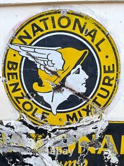 National Benzole Mixture Shaped National Pump 1930's Rare Original Enamel Sign