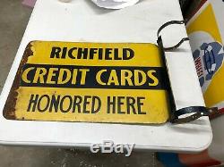 ORIGINAL Vintage RICHFIELD CREDIT CARDS Flange Sign OLD Tire GAS Oil RARE DST