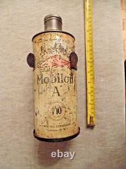 Oil Can With Bulkhead Firewall Holder Mobiloil Mobil Rare Vintage Unusual