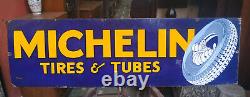 Old Original Michelin Tubes And Tires Logo Vintage Porcelain Enamel Sign Rare