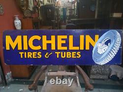 Old Original Michelin Tubes And Tires Logo Vintage Porcelain Enamel Sign Rare