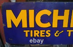 Old Original Michelin Tubes And Tires Logo Vintage Porcelain Enamel Sign Rare