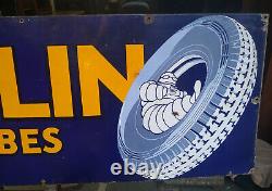 Old Original Michelin Tubes And Tires Logo Vintage Porcelain Enamel Sign Rare