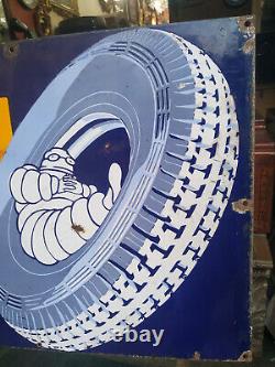 Old Original Michelin Tubes And Tires Logo Vintage Porcelain Enamel Sign Rare