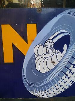 Old Original Michelin Tubes And Tires Logo Vintage Porcelain Enamel Sign Rare