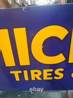 Old Original Michelin Tubes And Tires Logo Vintage Porcelain Enamel Sign Rare