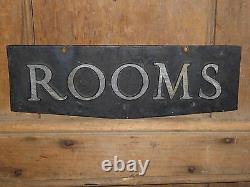 Old Original Rare''rooms'' Embossed Metal Early Hotel Sign Vintage Antique