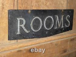 Old Original Rare''rooms'' Embossed Metal Early Hotel Sign Vintage Antique