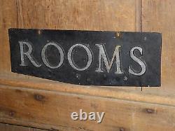 Old Original Rare''rooms'' Embossed Metal Early Hotel Sign Vintage Antique