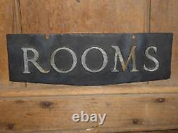 Old Original Rare''rooms'' Embossed Metal Early Hotel Sign Vintage Antique