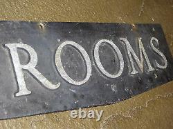 Old Original Rare''rooms'' Embossed Metal Early Hotel Sign Vintage Antique