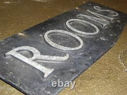 Old Original Rare''rooms'' Embossed Metal Early Hotel Sign Vintage Antique