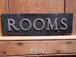 Old Original Rare''rooms'' Embossed Metal Early Hotel Sign Vintage Antique