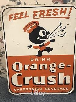 Orange Crush Crushy Tin Sign Vintage Rare