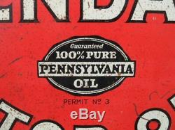Orig. /Rare! 1927-dated Penzbest Kendall Motor Oils ROCKER CAN Vintage Oil Can