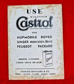 Original 1930's Old Vintage Antique Very Rare Castrol Oil Ad. Tin Sign Board