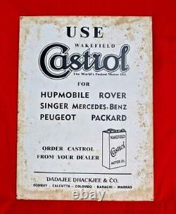 Original 1930's Old Vintage Antique Very Rare Castrol Oil Ad. Tin Sign Board