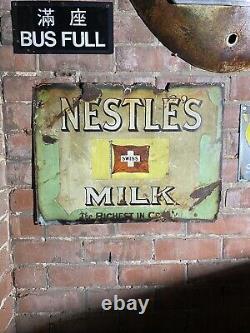 Original Early NESTLES MILK Swiss Enamel Sign Advertising Vintage Rare