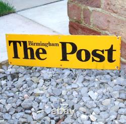 Original Enamel Sign The Birmingham Post, Rare Stunning Newspaper News Shop Sign