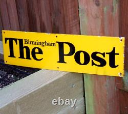 Original Enamel Sign The Birmingham Post, Rare Stunning Newspaper News Shop Sign