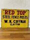 Original Red Top Steel Fence Post Sign Rare Agricultural Advertising Vintage