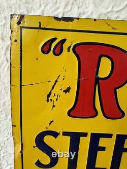Original Red Top Steel Fence Post Sign Rare Agricultural Advertising Vintage