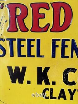Original Red Top Steel Fence Post Sign Rare Agricultural Advertising Vintage