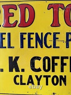Original Red Top Steel Fence Post Sign Rare Agricultural Advertising Vintage