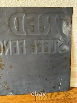 Original Red Top Steel Fence Post Sign Rare Agricultural Advertising Vintage