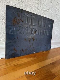 Original Red Top Steel Fence Post Sign Rare Agricultural Advertising Vintage