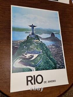 Original Rio de Janeiro Travel Poster 24.5 x 37 Advertising Brazil RARE Vintage