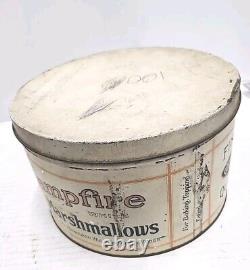 Original Vintage CAMPFIRE MARSHMALLOWS TIN Chicago Ill. Cambridge Mass. Rare