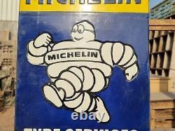 Original Vintage Rare Michelin Tyre Service Embossed Porcelain Enamel Sign Board