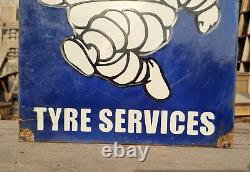 Original Vintage Rare Michelin Tyre Service Embossed Porcelain Enamel Sign Board