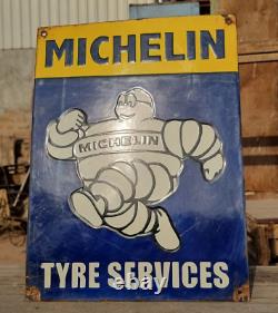 Original Vintage Rare Michelin Tyre Service Embossed Porcelain Enamel Sign Board