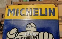 Original Vintage Rare Michelin Tyre Service Embossed Porcelain Enamel Sign Board