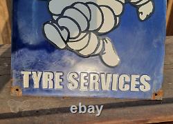 Original Vintage Rare Michelin Tyre Service Embossed Porcelain Enamel Sign Board