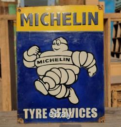 Original Vintage Rare Michelin Tyre Service Embossed Porcelain Enamel Sign Board