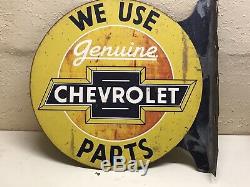 Original vintage WE USE GENUINE CHEVROLET PARTS sign service Repair Dealer RARE