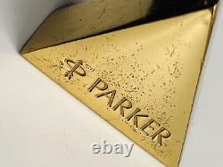 PARKER PEN SIGN Vintage Parker Pen Shop Display Advertising Gold Tone Rare 1980s