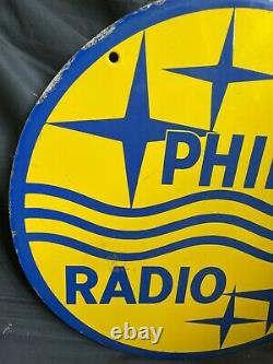 PHILLIPS RADIO Vintage Rare Old ORIGINAL Porcelain Enamel Sign Double Sided