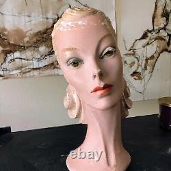RARE 1930s VINTAGE ANTIQUE CHALK Plaster Display Lady MANNEQUIN Head #295