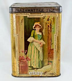 RARE ANTIQUE VINTAGE MAZAWATTEE TEA CANNISTER TIN OLD ENGLISH SONGS 21.5cm