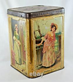 RARE ANTIQUE VINTAGE MAZAWATTEE TEA CANNISTER TIN OLD ENGLISH SONGS 21.5cm