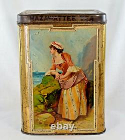 RARE ANTIQUE VINTAGE MAZAWATTEE TEA CANNISTER TIN OLD ENGLISH SONGS 21.5cm