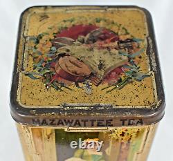 RARE ANTIQUE VINTAGE MAZAWATTEE TEA CANNISTER TIN OLD ENGLISH SONGS 21.5cm