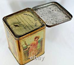 RARE ANTIQUE VINTAGE MAZAWATTEE TEA CANNISTER TIN OLD ENGLISH SONGS 21.5cm