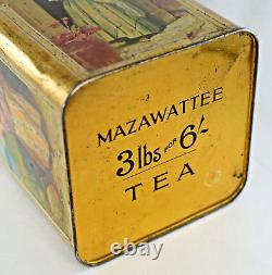 RARE ANTIQUE VINTAGE MAZAWATTEE TEA CANNISTER TIN OLD ENGLISH SONGS 21.5cm