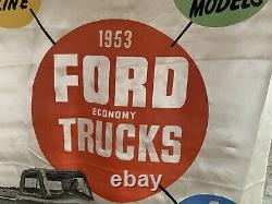RARE Large Vintage 1953 FORD TRUCKS Dealership Showroom Advertising Banner Sign