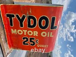 RARE Large Vintage Double Advertising Tydol and Veedol Gas and Oil Flange Sign